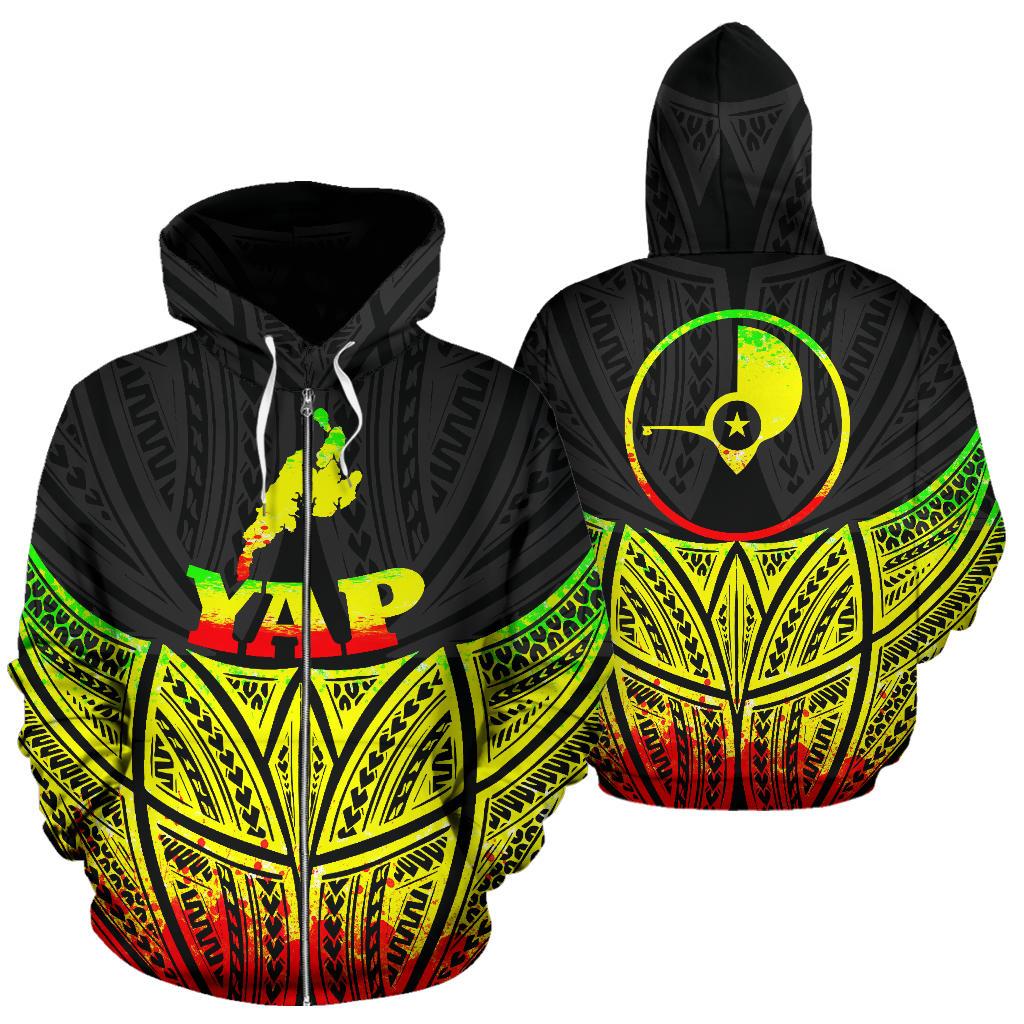 Yap Polynesian Zip up Hoodie Reggae Pride Map and Seal Unisex Reggae - Polynesian Pride