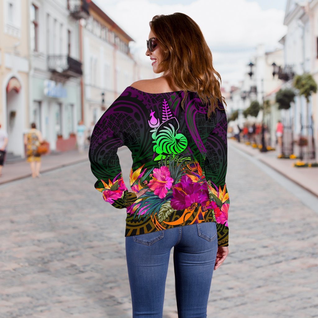 New Caledonia Polynesian Personalised Women's Off Shoulder Sweater - Summer Hibiscus - Polynesian Pride