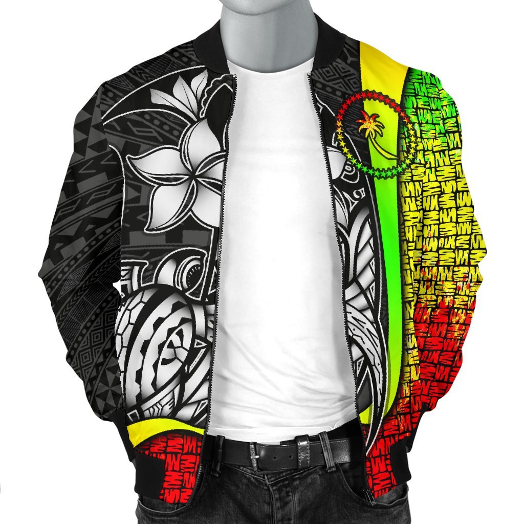 Chuuk Micronesian Men's Bomber Jackets Reggae - Turtle With Hook - Polynesian Pride