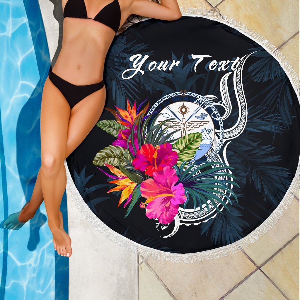 Marshall Islands Polynesian Custom Personalised Beach Blanket - Tropical Flower - Polynesian Pride