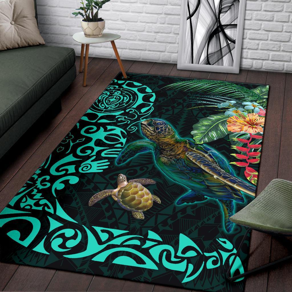 Tiki Polynesian Area Rug Turtle Hibiscus - Polynesian Pride