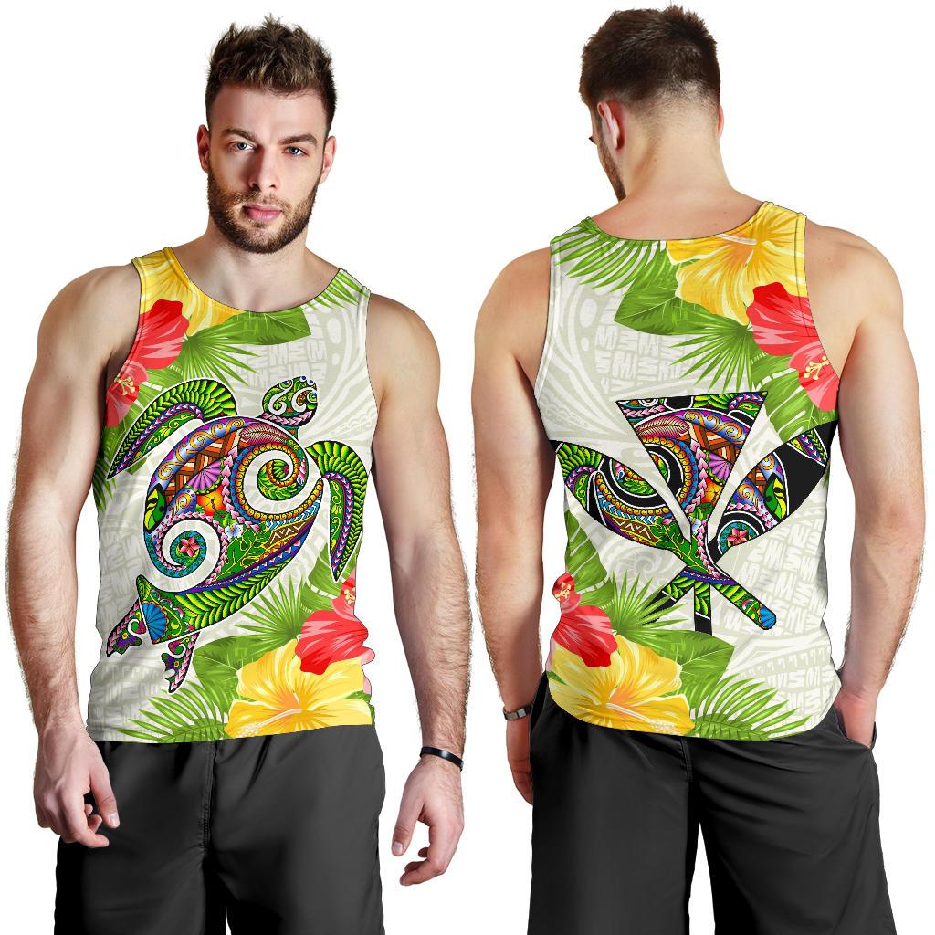 Polynesian Hawaii Men's Tank Top Turtle Colorful White - Polynesian Pride