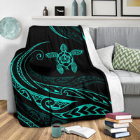 Hawaii Turtle Hibicus Premium Blanket - Frida Style - Turquoise - Polynesian Pride