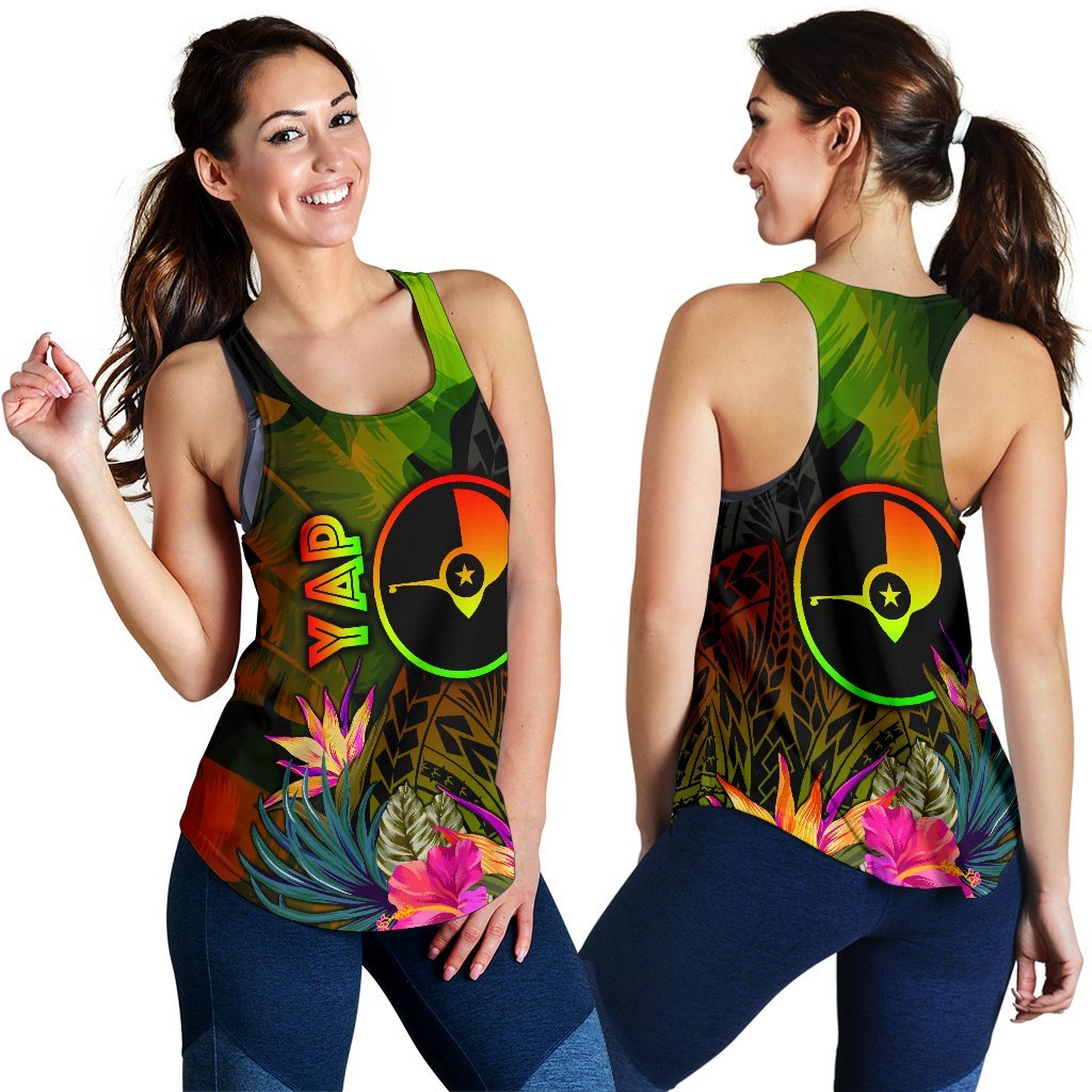 YAP Polynesian Women's Racerback Tank - Hibiscus and Banana Leaves - Polynesian Pride