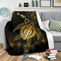 Hawaiian Turtle Hibiscus Premium Blanket - Flora Style - Polynesian Pride