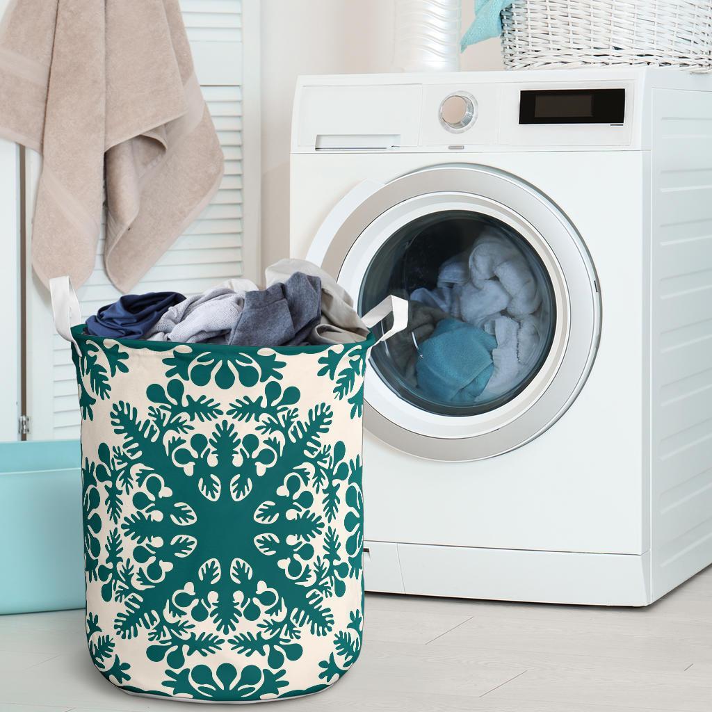 Hawaiian Quilt Tradition Turquoise Laundry Basket AH - Polynesian Pride