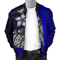 Samoa Polynesian Men's Bomber Jackets Blue - Turtle With Hook - Polynesian Pride