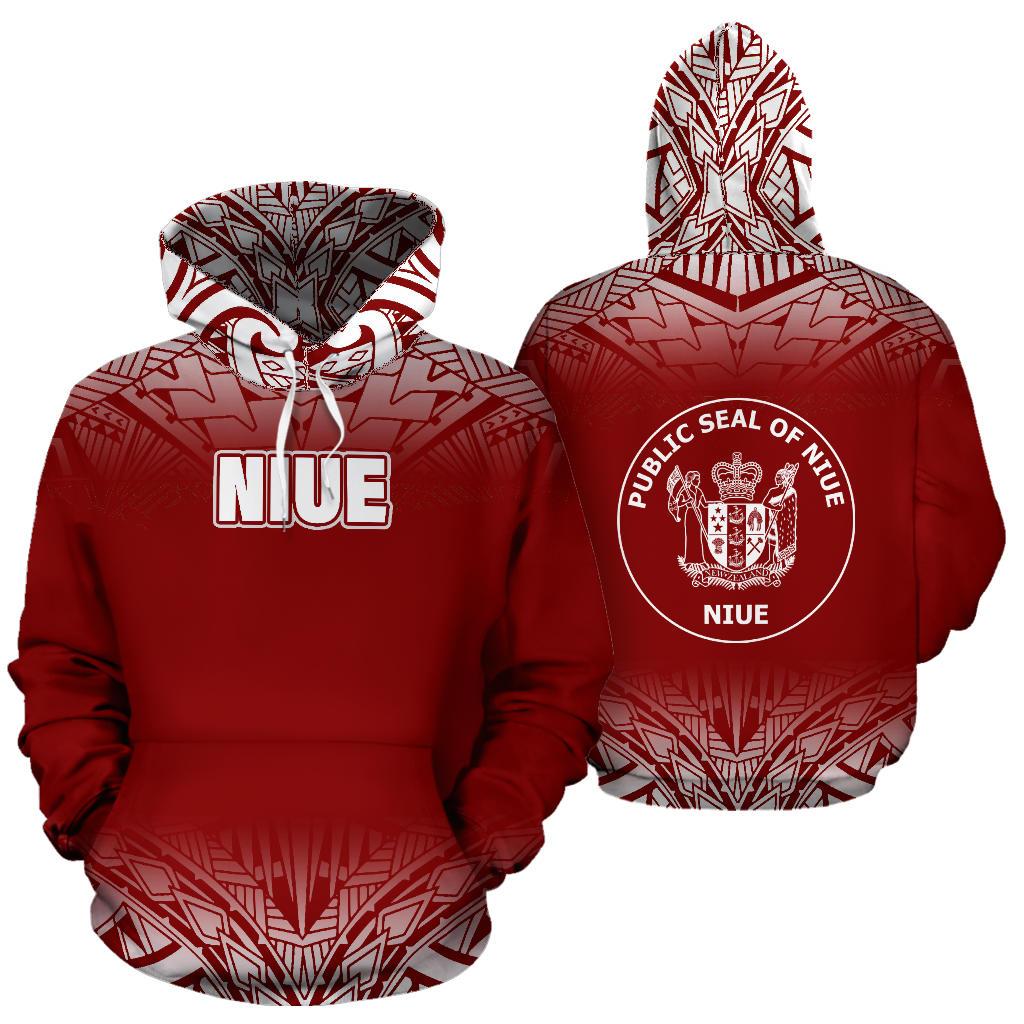 Niue All Over Hoodie Fog Red Unisex Red - Polynesian Pride