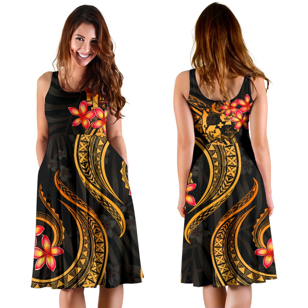 Tonga Polynesian Midi Dress - Gold Plumeria - Polynesian Pride