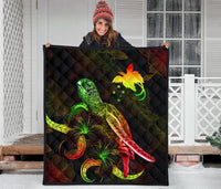 Papua New Guinea Polynesian Premium Quilt - Turtle With Blooming Hibiscus Reggae - Polynesian Pride