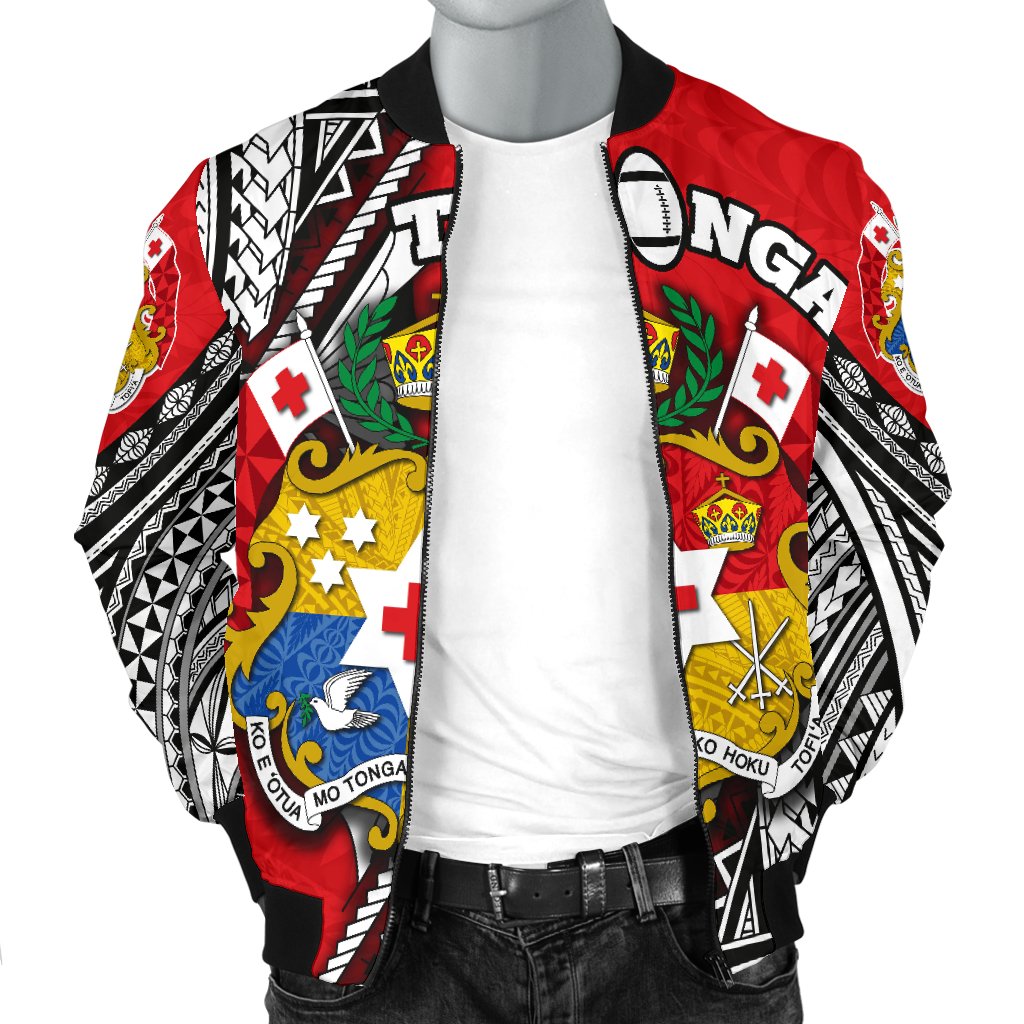 (Custom Personalised) Tonga Rugby Men Bomber Jacket Polynesian Style Pinwheel - Custom Text and Number - Polynesian Pride