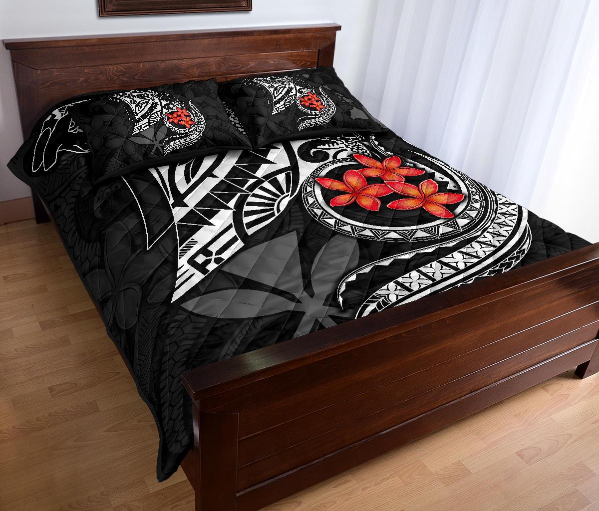 Hawaiian Polynesian Quilt Bed Set - Kanaka Maoli & White Manta Ray Turtle Tentacle - Polynesian Pride