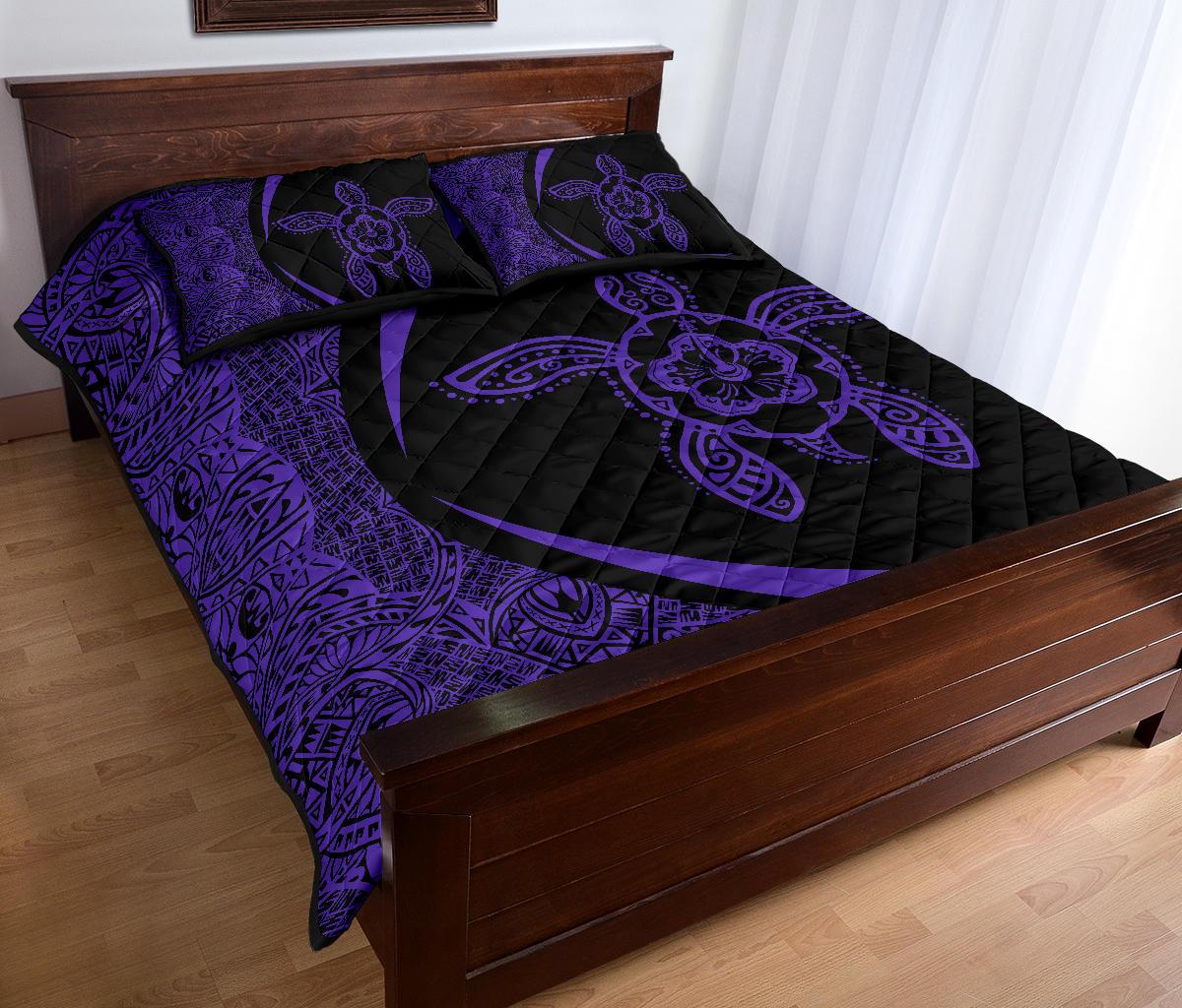 Hawaiian Polynesian Turtle Quilt Bed Set - Circle Style Purple - Polynesian Pride