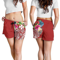 Wallis and Futuna Polynesian Women's Shorts - Summer Plumeria (Red) - Polynesian Pride