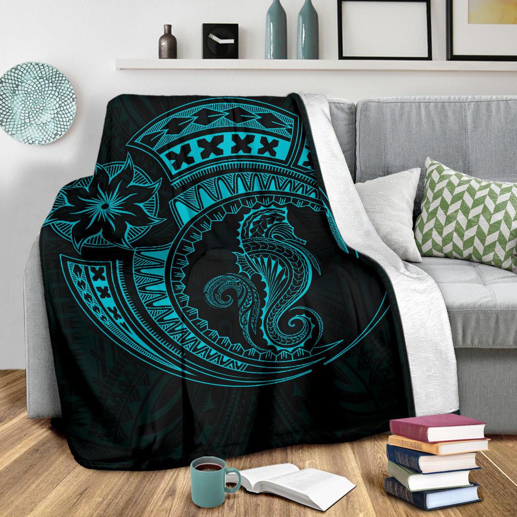 Seahorse Polynesian Blanket - Polynesian Tattoo Blue - Polynesian Pride