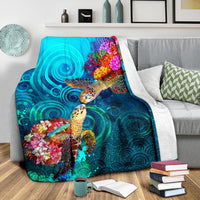 Polynesian Kanaka Maoli (Hawaiian) Premium Blanket - Turtle Hawaii Map - Polynesian Pride