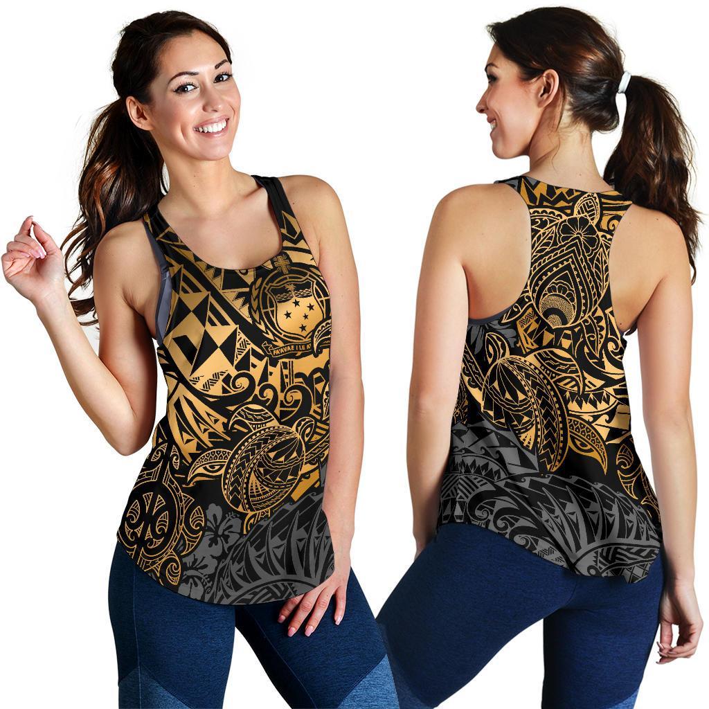 Samoa Polynesian Racerback Tank (Women) - Gold Turtle Flowing - Polynesian Pride
