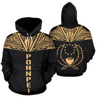 Pohnpei All Over Hoodie Gold Neck Style Unisex Gold - Polynesian Pride