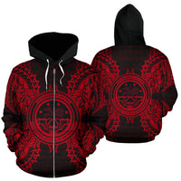 Federated States of Micronesian All Over Zip up Hoodie Map Red Unisex Red - Polynesian Pride