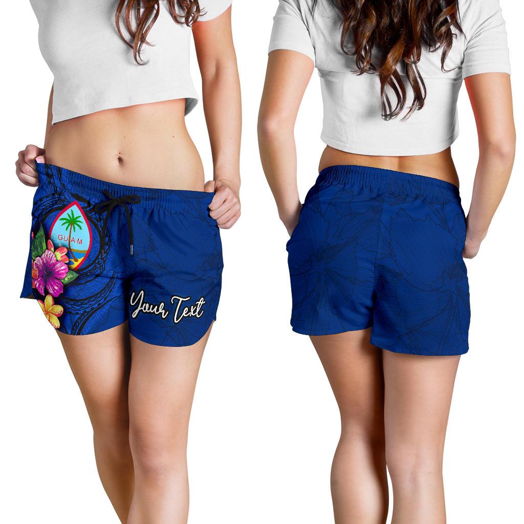 Guam Polynesian Custom Personalised Women's Shorts - Floral With Seal Blue - Polynesian Pride