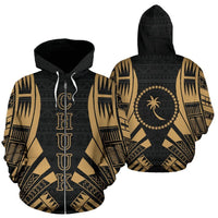 Chuuk State All Over Zip up Hoodie Gold Tattoo Style Unisex Black - Polynesian Pride