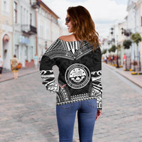 Federated States Of Micronesia Polynesian Chief Women's Off Shoulder Sweater - Black Version - Polynesian Pride