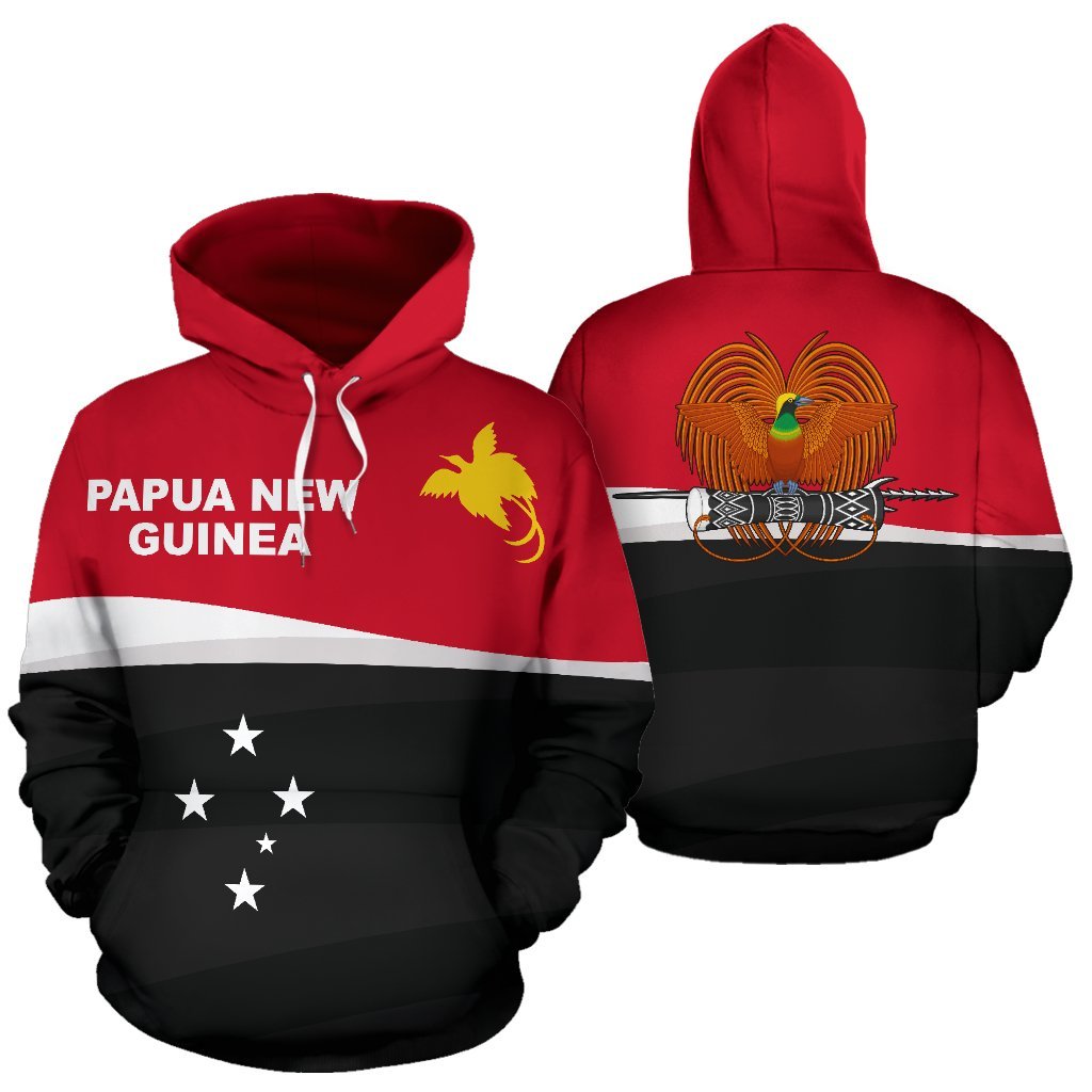 Papua New Guinea Hoodie Papua New Guinea Flag Coat of Arms Unisex Black mix Red - Polynesian Pride