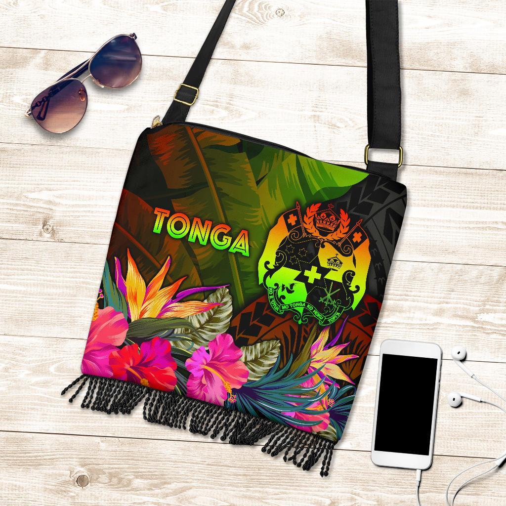 Tonga Polynesian Crossbody Boho Handbag - Hibiscus and Banana Leaves One Style One Size Reggae - Polynesian Pride