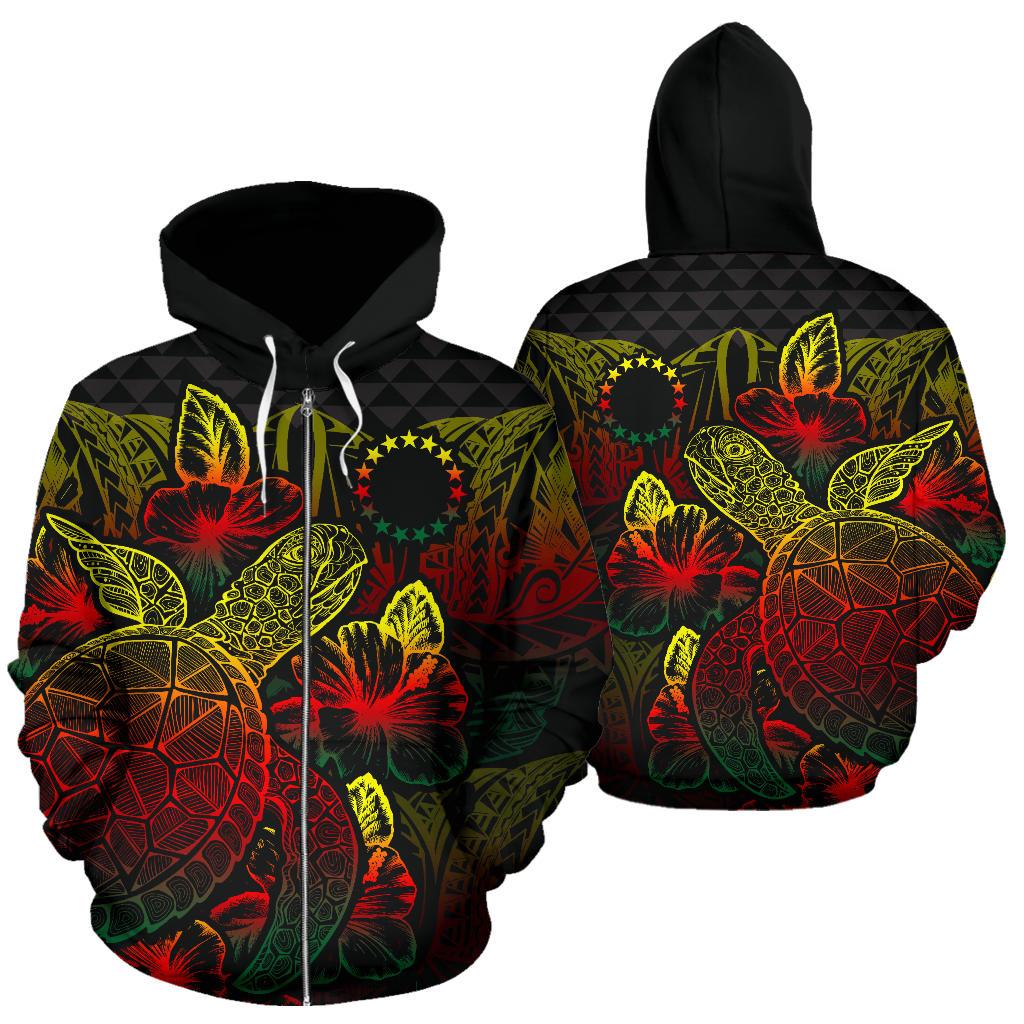 Cook Islands Polynesian Zip up Hoodie Turtle Hibiscus Reggae Reggae - Polynesian Pride