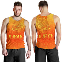 Sun In Leo Zodiac Men Tank Top Polynesian Tattoo Simple - Orange - Polynesian Pride