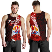 Tahiti Polynesian Men's Tank Top - Coat Of Arm With Hibiscus Red - Polynesian Pride