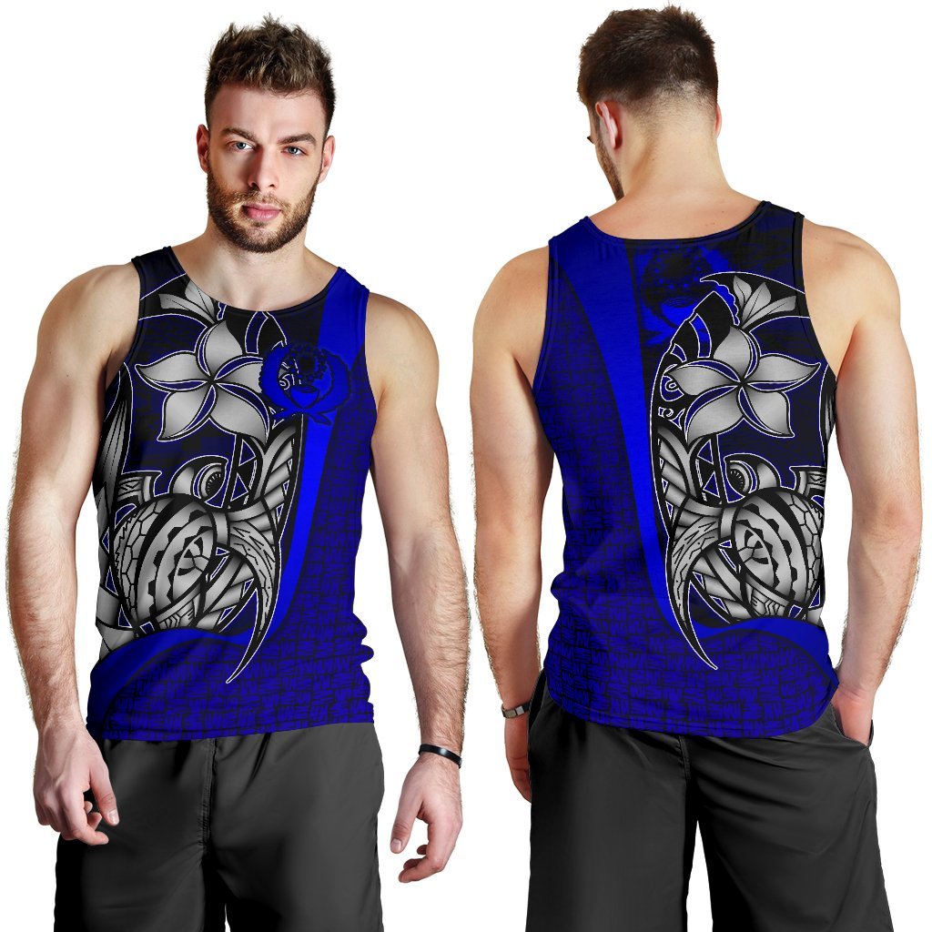 Pohnpei Micronesia Men's Tank Top Blue - Turtle With Hook Blue - Polynesian Pride