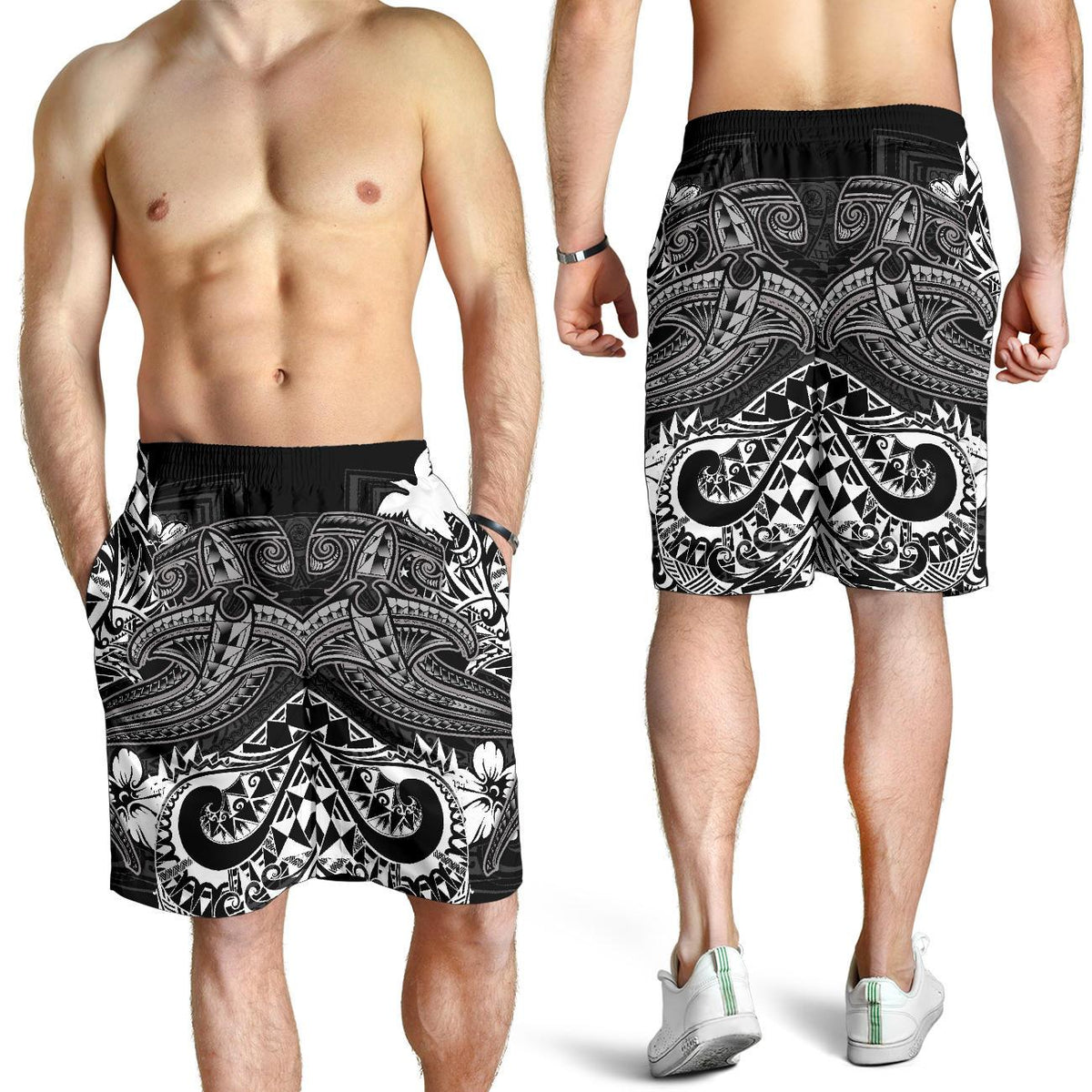 Papua New Guinea Men's Shorts - White Shark Polynesian Tattoo - Polynesian Pride