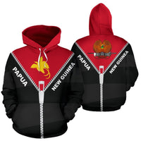 Papua New Guinea Hoodie Papua New Guinea Flag Coat of Arms Straight Zipper Style Unisex Black mix Red - Polynesian Pride