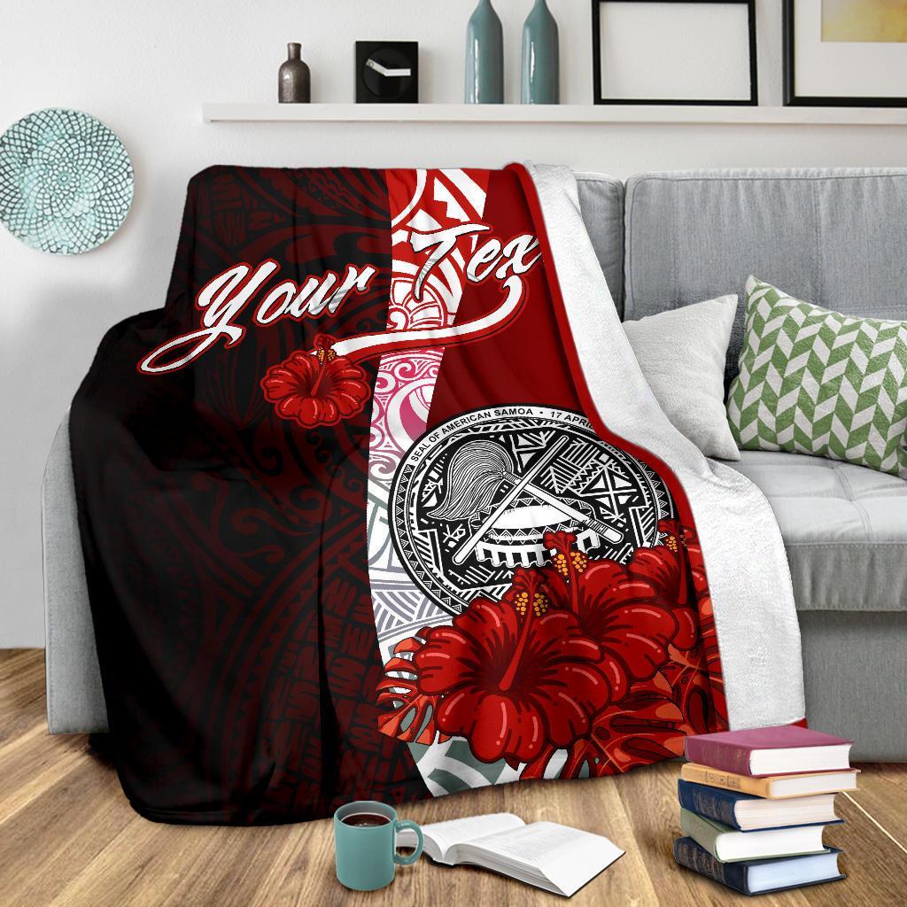 American Samoa Polynesian Custom Personalised Premium Blanket - Coat Of Arm With Hibiscus - Polynesian Pride