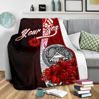 American Samoa Polynesian Custom Personalised Premium Blanket - Coat Of Arm With Hibiscus - Polynesian Pride