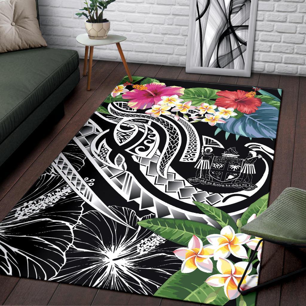 Fiji Polynesian Area Rug - Summer Plumeria (Black) - Polynesian Pride