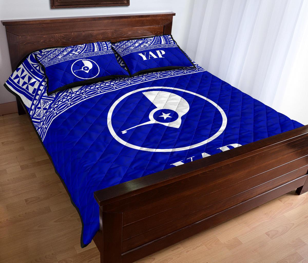 Yap Micronesia Quilt Bed Set - Yap Flag Blue Version - Polynesian Pride