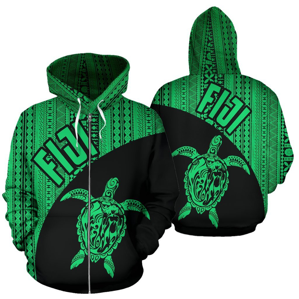 Fiji Tapa Zip up Hoodie Fiji Turtle Mermaid Green Unisex Green - Polynesian Pride