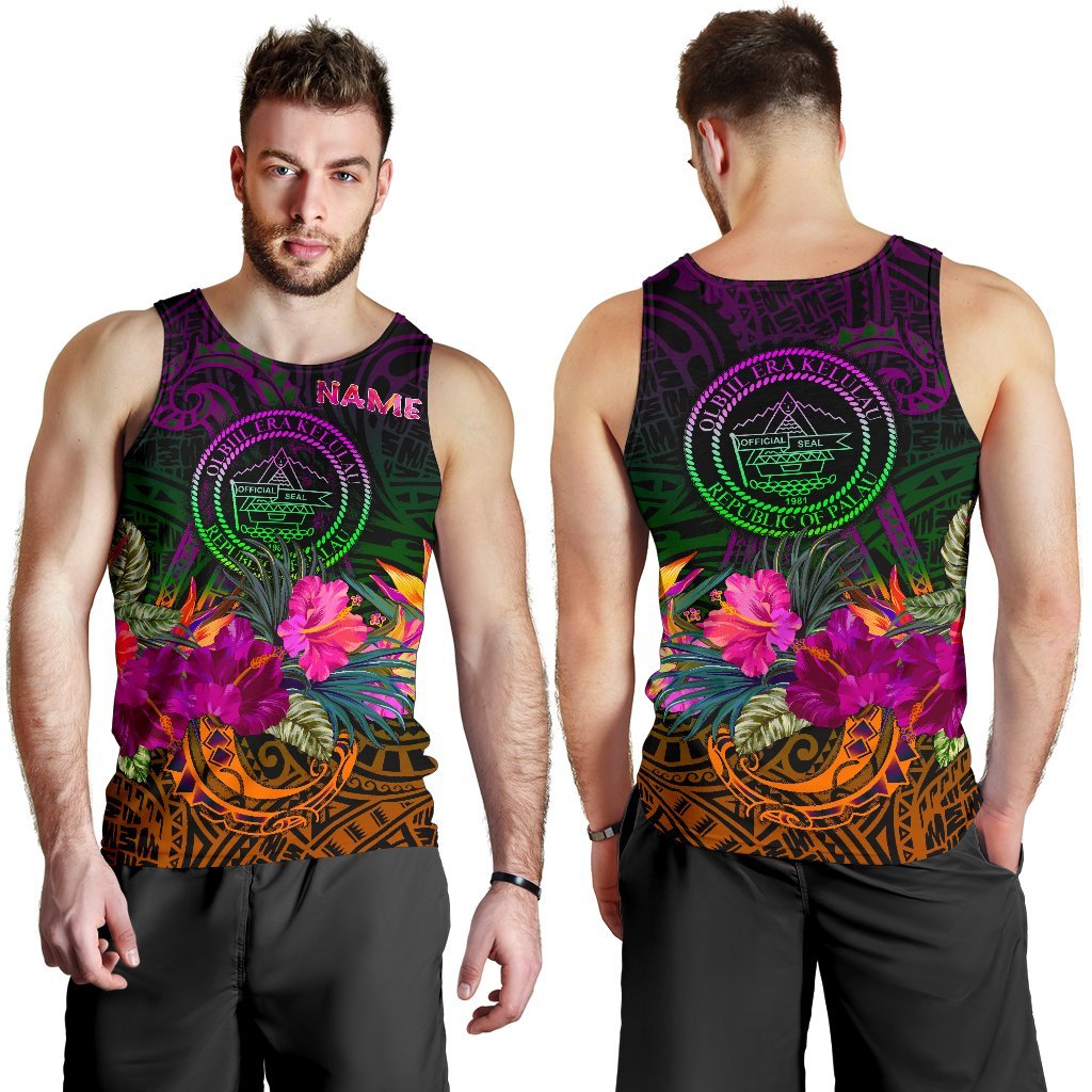 Palau Personalised Men's Tank Top - Summer Hibiscus - Polynesian Pride