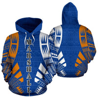 Marshall Islands All Over Zip up Hoodie Micronesian Tattoo Style Unisex Blue - Polynesian Pride