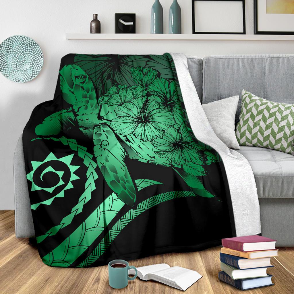 Hawaii Turtle Hibiscus Polynesian Vintage Premium Blanket - Green - Polynesian Pride