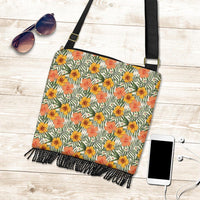 Hawaii Tropical Flowers Hibiscus Pink Yellow Crossbody Boho Handbag - Polynesian Pride