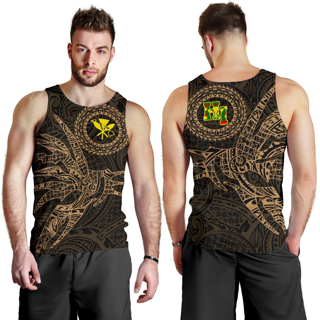 Hawaii Tank Top Polynesian Kanaka Map Hawaiian Men's Tank Top - Gold - TT Style Gold - Polynesian Pride