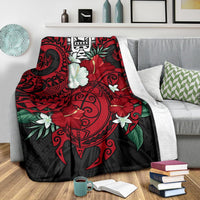 Tahiti Polynesian Premium Blanket - Hibiscus and Sea Turtle (Red) - Polynesian Pride