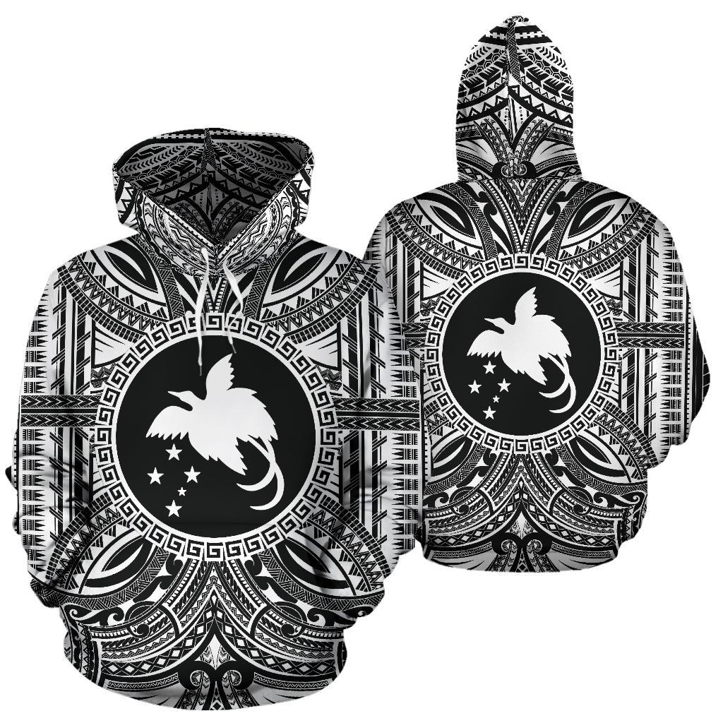 Papua New Guinea 1 ll Over Hoodie Papua New Guinea 1 Coat of rms Polynesian White Black - Polynesian Pride