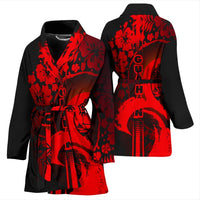 Guam Women's Bathrobe - Hibiscus And Wave Red - Polynesian Pride