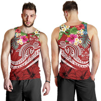 Fiji Polynesian Men's Tank Top - Summer Plumeria (Red) - Polynesian Pride