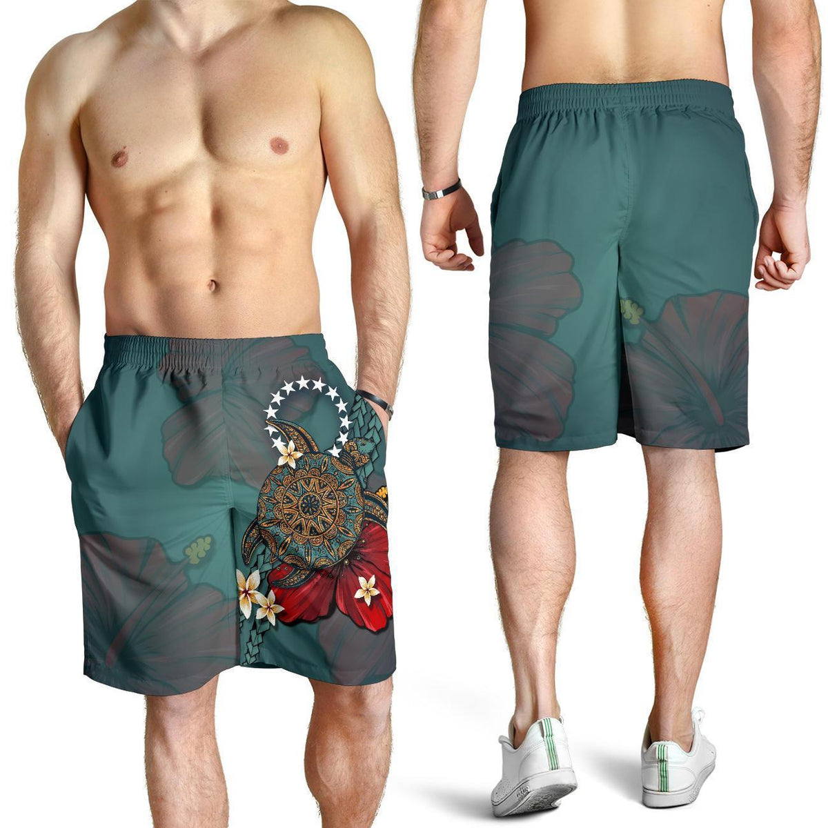 Cook Islands Shorts Men - Blue Turtle Tribal - Polynesian Pride