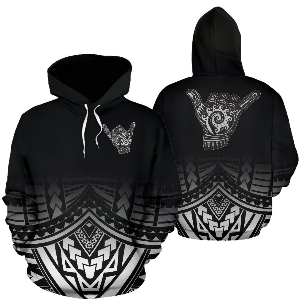 Polynesian All Over Hoodie Shaka Black Version Unisex White - Polynesian Pride